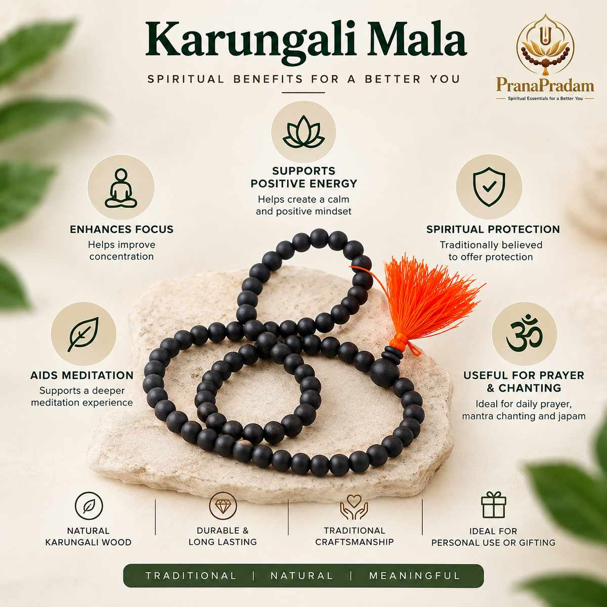 Original Karungali Malai (Sacred Black Ebony Wood Mala) 108 Beads